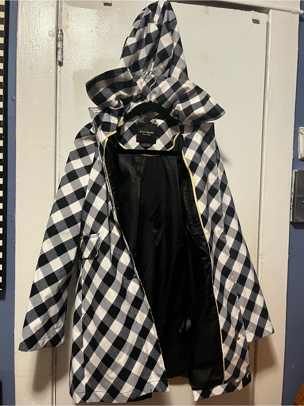 kate spade Black and White Gingham Hooded Raincoat - Picture 8 of 13